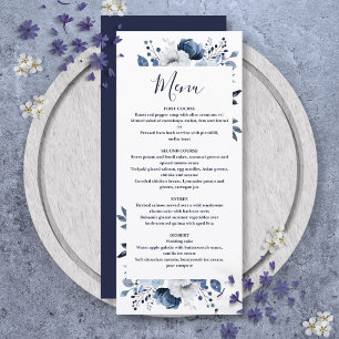Navy Blue Elegant Country Floral Wedding Menu