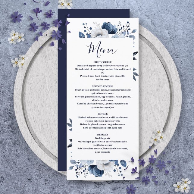 Navy Blue Elegant Country Floral Wedding Menu (Navy Blue Elegant Country Floral Wedding Menu)