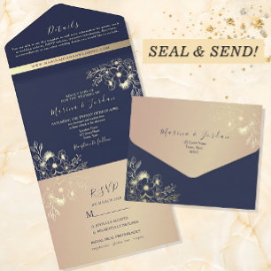 Navy Blue Elegant Fall Wedding All In One Invitation