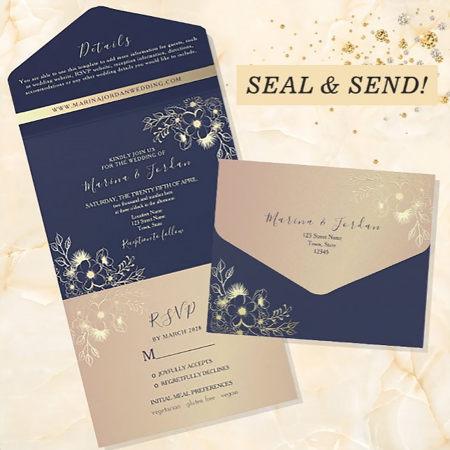 Navy Blue Elegant Fall Wedding All In One Invitation (Creator Uploaded)