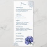 Navy blue elegant floral Wedding Menu card<br><div class="desc">Navy blue elegant floral Wedding Menu card with purple cornflower in white background</div>