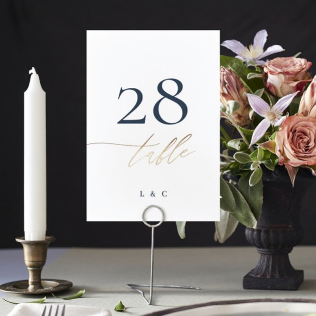 Navy Blue Elegant Gold Classic Wedding Table Number (Creator Uploaded)