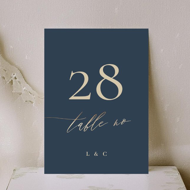 Navy Blue Elegant Gold Classic Wedding Table Number (Creator Uploaded)