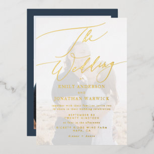 Navy Blue Elegant Gold Photo Overlay Wedding