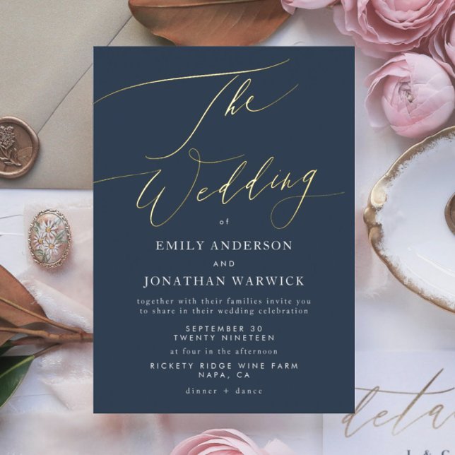 Navy Blue Elegant Gold The Wedding (Invitation in REAL GOLD showcasing suite in FAUX GOLD - additional items (bought separately))