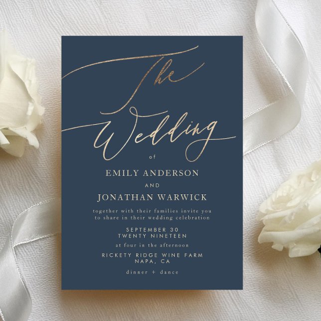Navy Blue Elegant Gold The Wedding Invitation (Creator Uploaded)