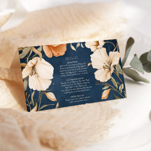 Navy Blue Elegant Ivory Floral Wedding Enclosure Card