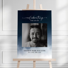 Navy Blue Elegant Minimalist Funeral Welcome Sign