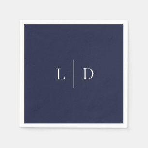 Navy Blue Elegant Minimalist Monogram Wedding Napkin