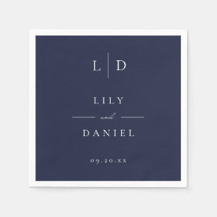 Navy Blue Elegant Minimalist Monogram Wedding Napkin