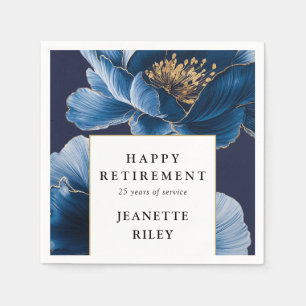 Navy Blue Elegant Modern Floral Happy Retirement Napkin