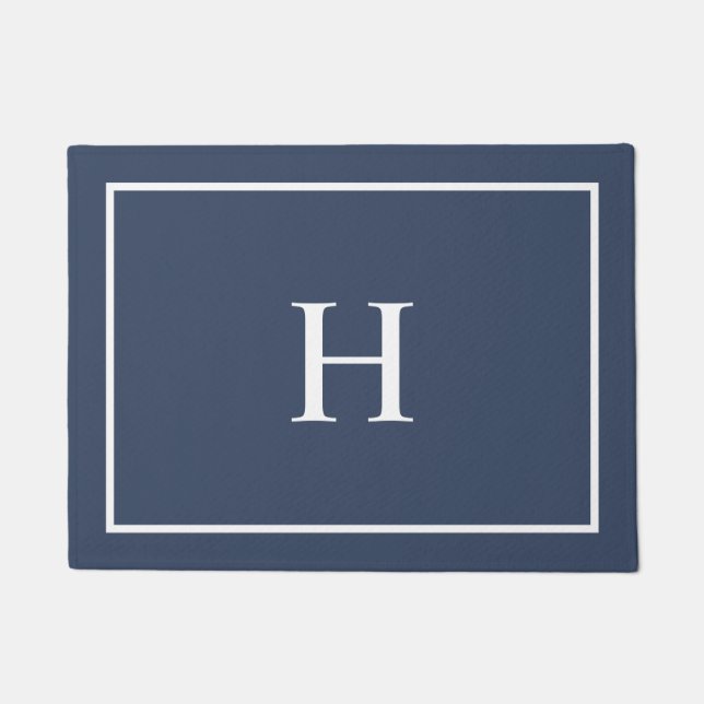 Navy Blue Elegant Modern Monogram Doormat (Front)