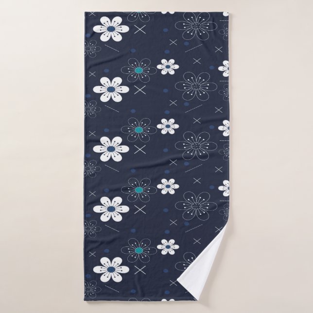 Navy Blue & Elegant Modern retro Floral     Bath Towel Set (Bath Towel)