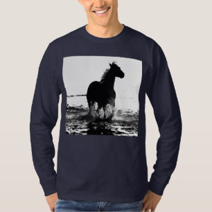 Navy Blue Elegant Modern Running Horse Pop Art T-Shirt