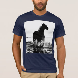 Navy Blue Elegant Modern Running Horse Pop Art T-Shirt