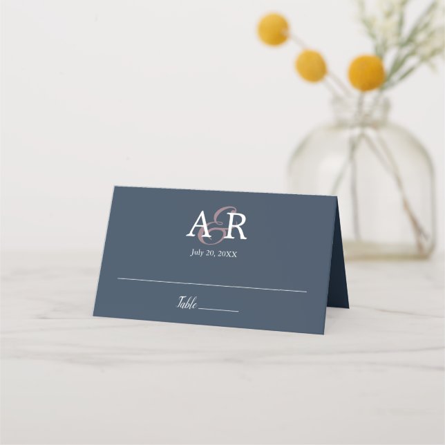 Navy Blue Elegant Modern Simple Place Card (Front)