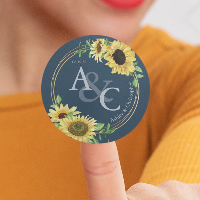 Navy Blue • Elegant Modern Wedding Classic Round Sticker (Creator Uploaded)
