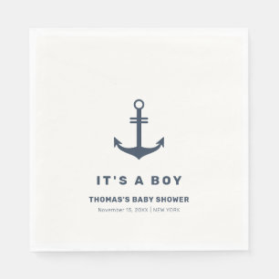 Navy Blue Elegant Nautical Anchor Baby Shower Napkin