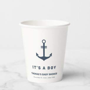 Navy Blue Elegant Nautical Anchor Baby Shower Paper Cups