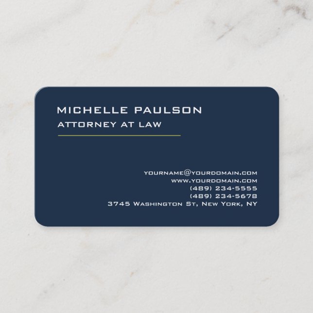 Navy Blue Elegant Plain Professional Modern Business Card (Front)