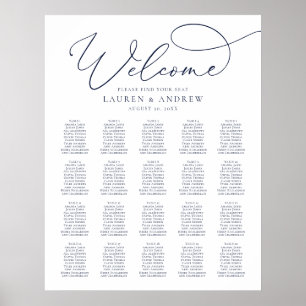 Navy Blue Elegant Print/Digital 20 Seating Chart