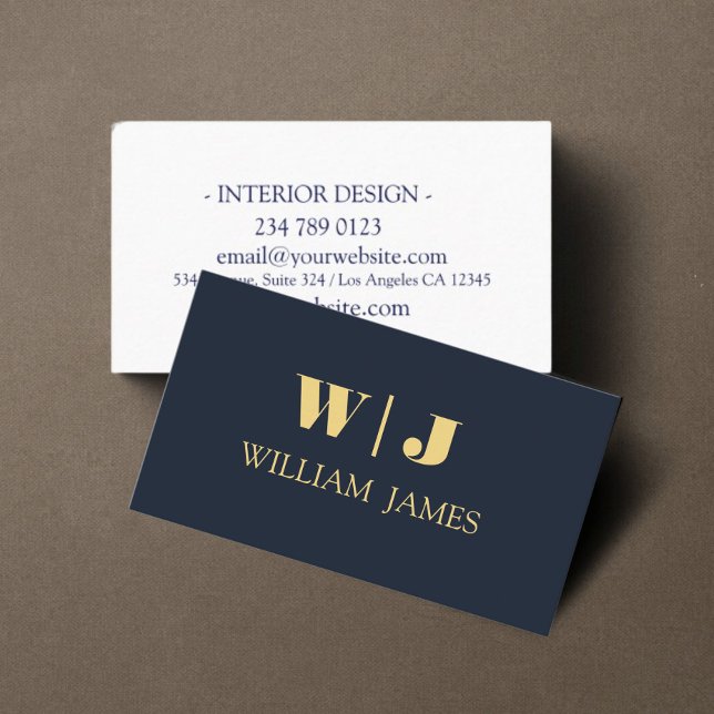 Navy Blue Elegant Professional Minimalist Monogram Business Card (Creator Uploaded)