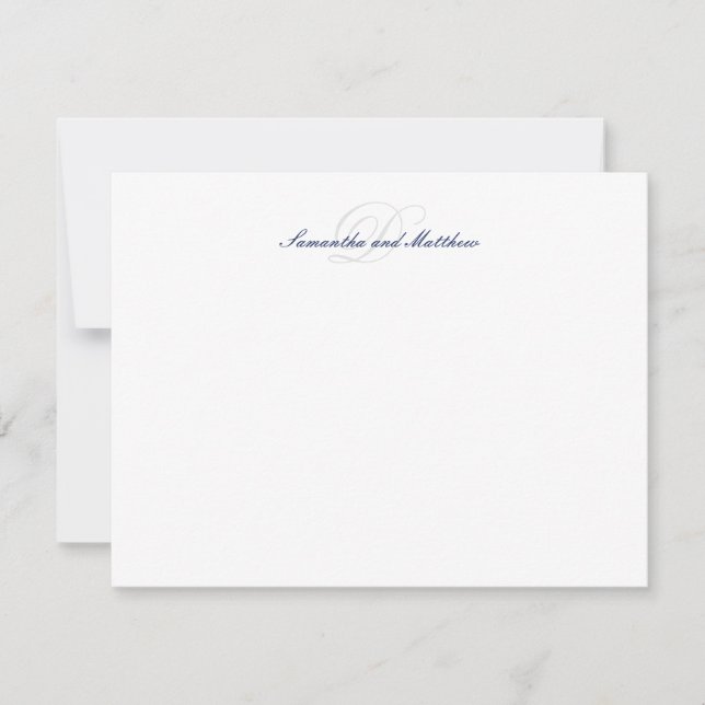 Navy Blue Elegant Script Initial Monogram Card (Front)