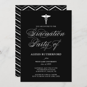 Navy Blue Elegant Script Medical School Graduation Invitation