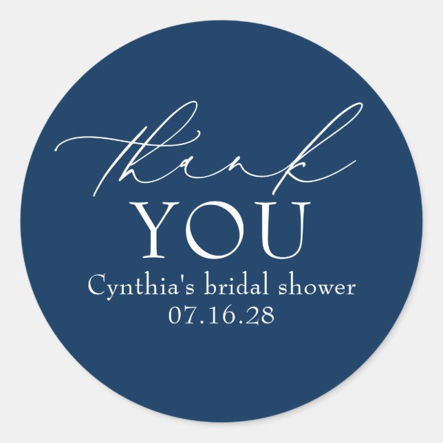 Navy Blue Elegant Script Modern Thank You  Classic Round Sticker (Front)