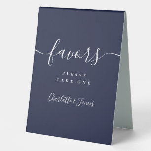 Navy Blue Elegant Script Wedding Favours Table