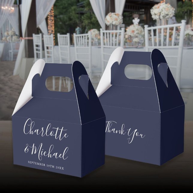 Navy Blue Elegant Signature Script Wedding Favour Box (Navy Blue Elegant Signature Script Wedding Favor Boxes)