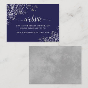Navy Blue Elegant Silver Lace Wedding Website Enclosure Card