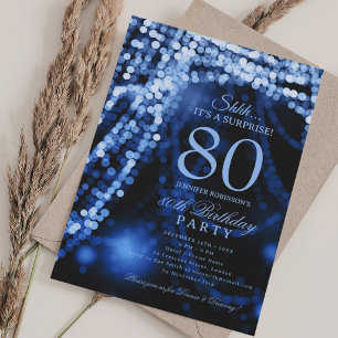 Navy Blue   Elegant Surprise 80th Birthday Party  Invitation