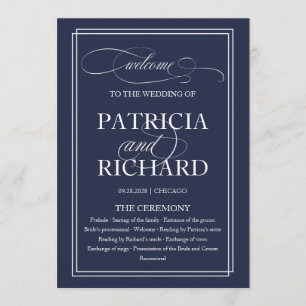 Navy Blue Elegant Wedding Ceremony Program