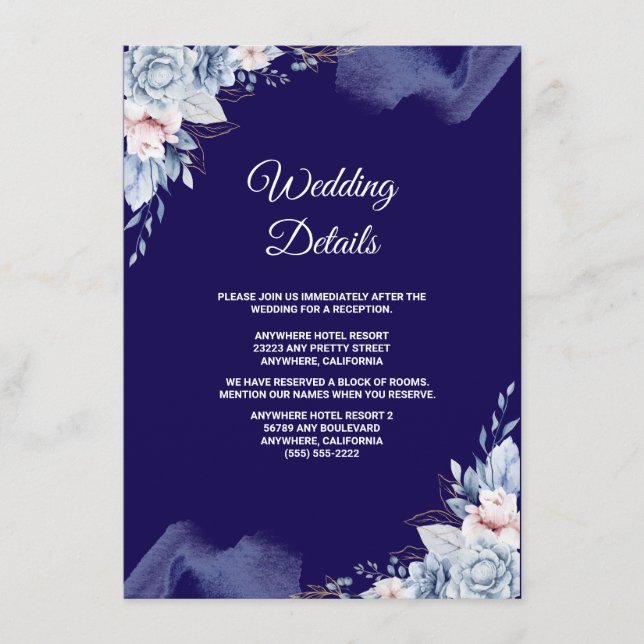 Navy blue elegant wedding enclosure card (Front)