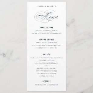 Navy Blue Elegant Wedding Formal Dinner Menu