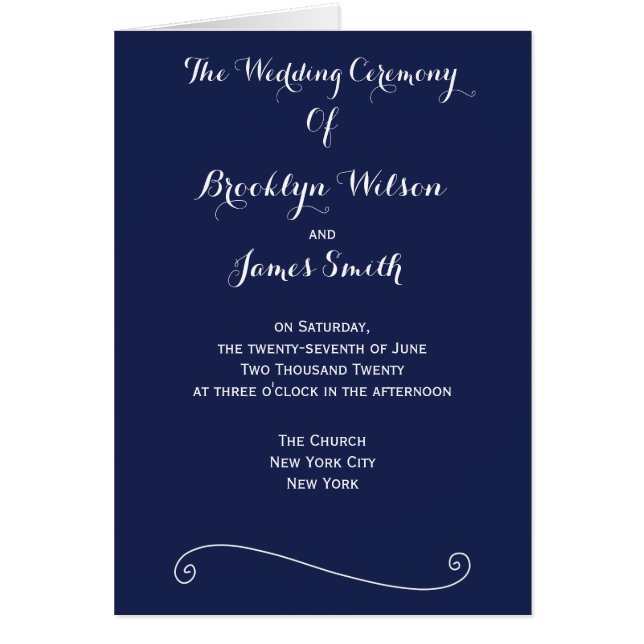 Navy Blue Elegant Wedding Programs (Front)