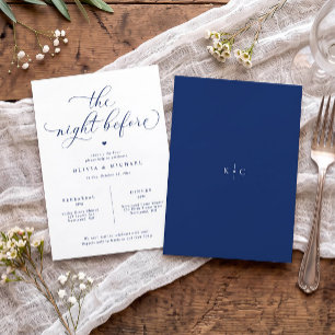 Navy Blue Elegant Wedding Rehearsal Dinner Invitation