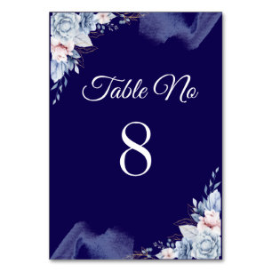 Navy blue elegant wedding table number