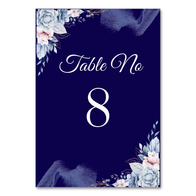 Navy blue elegant wedding table number (Front)