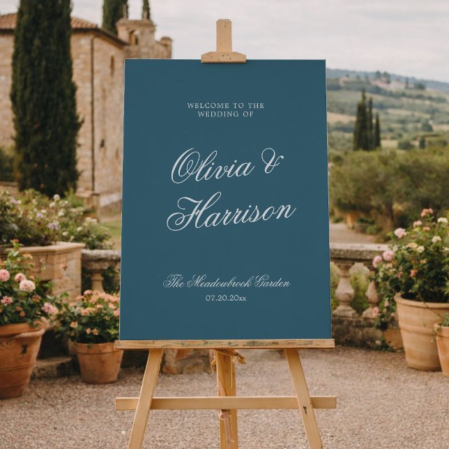Navy Blue Elegant Wedding Welcome Sign (Creator Uploaded)