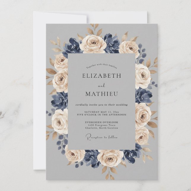 Navy Blue Elegant Winter Wedding Invitation (Front)