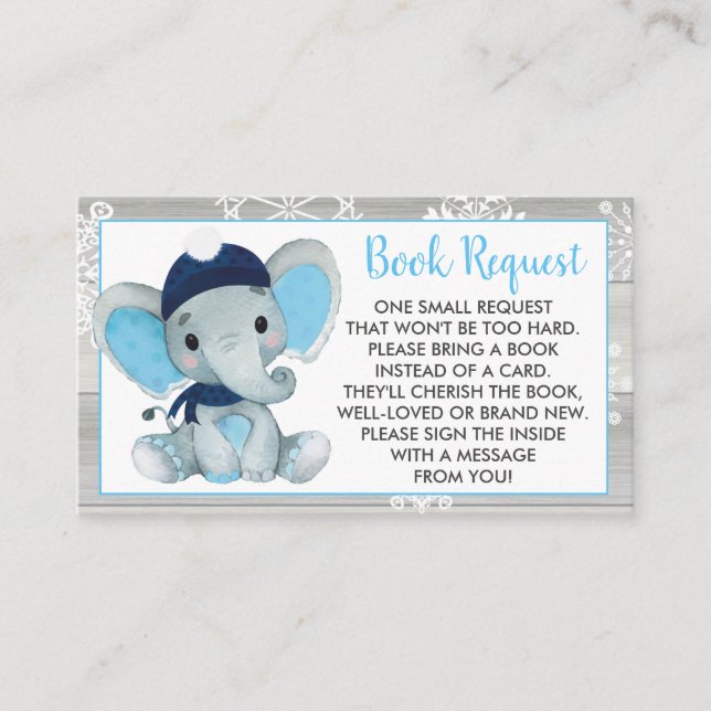 Navy Blue Elephant book request card ticket rustic (Front)