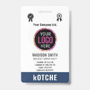 Navy Blue Employee Name Business Logo kotche ID Badge
