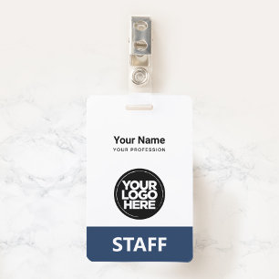 Navy Blue Employee Name Business Logo Staff Tag ID Badge