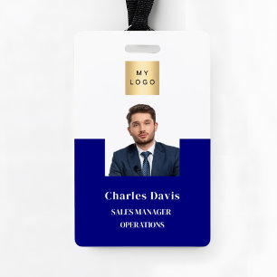 Navy blue employee photo ID company security ID Badge