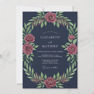 Navy Blue Enchanting Autumnal Wedding Invitation