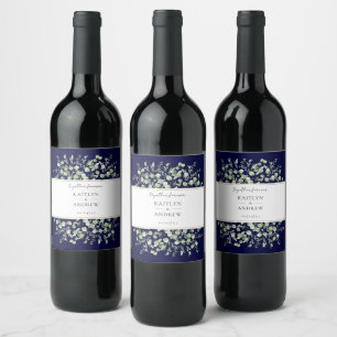 Navy Blue Eucalyptus Together Forever Wedding  Wine Label