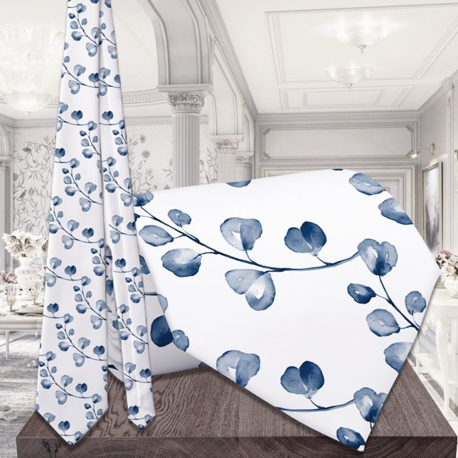 Navy Blue Eucalyptus Wedding Tie (Creator Uploaded)