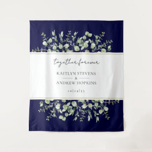 Navy Blue Eucalyptus Wedding Together Forever  Tapestry